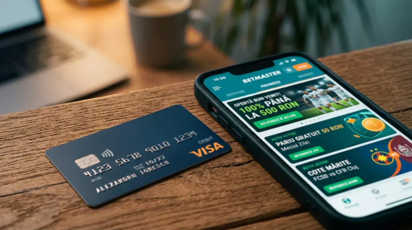 Pictogramă cu bonus de bun venit alături de un card Visa
