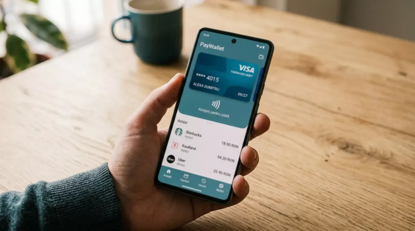 Smartphone deschizând Apple Pay cu un card Visa, alături de aplicația unui operator de pariuri