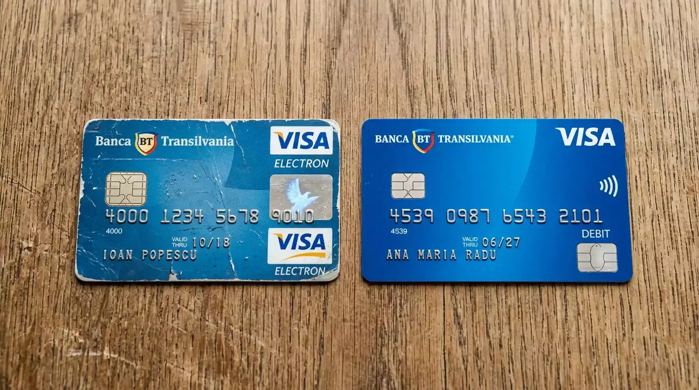 Card Visa Electron clasic alături de un card Visa Classic, comparație vizuală