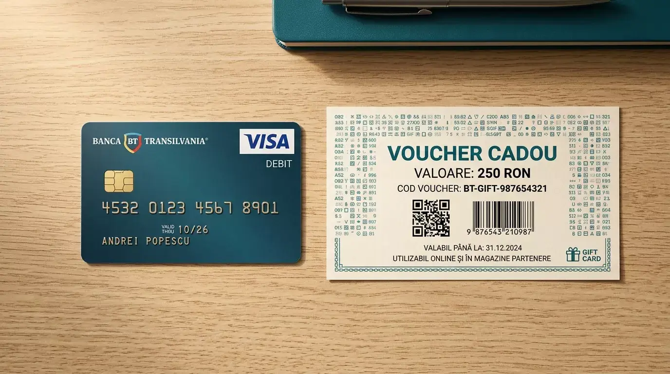 Comparație vizuală între un card Visa și voucherul Paysafecard de 50 EUR